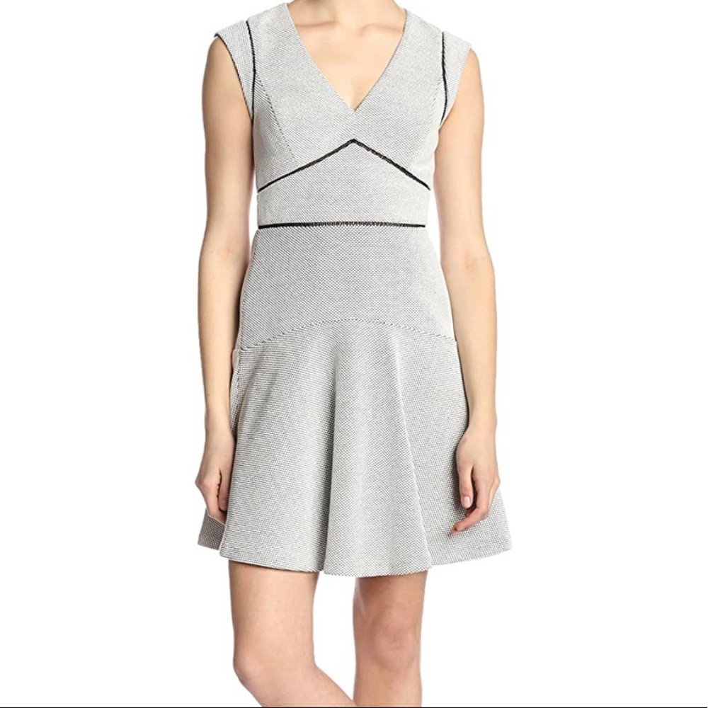 Rebecca Taylor Cream and Black Dot Jaquard dress